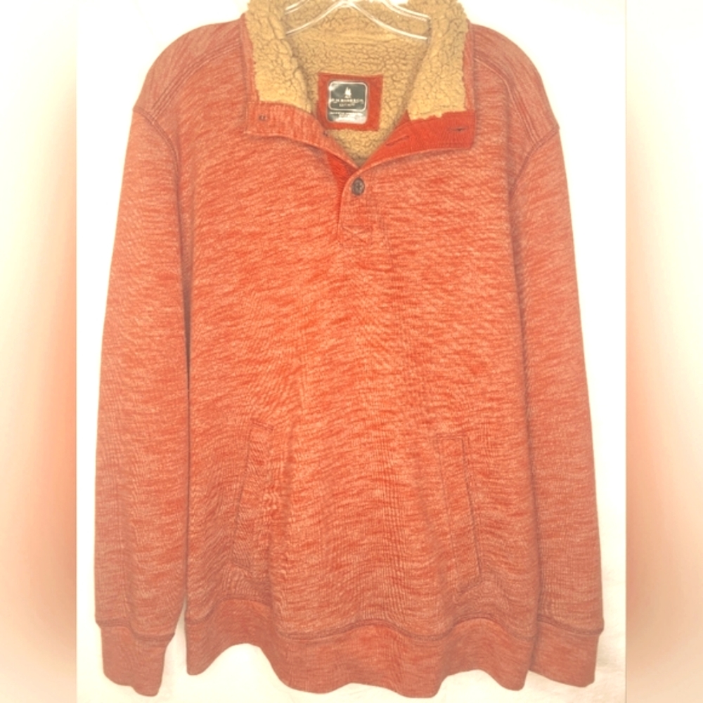 GH Bass Pullover Shirt XL Sherpa Collar Front Pocket Excellent Dark Orange 🧡